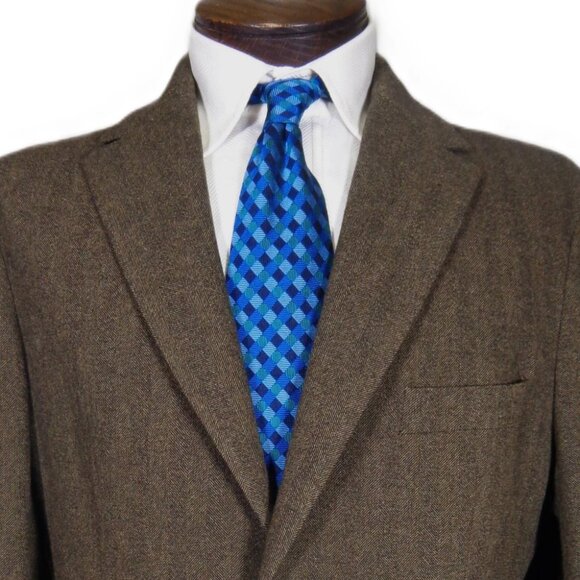 BOSS Hugo Boss 40R Sport Coat Blazer Dark Brown Herringbone Wool Blend - Picture 1 of 7